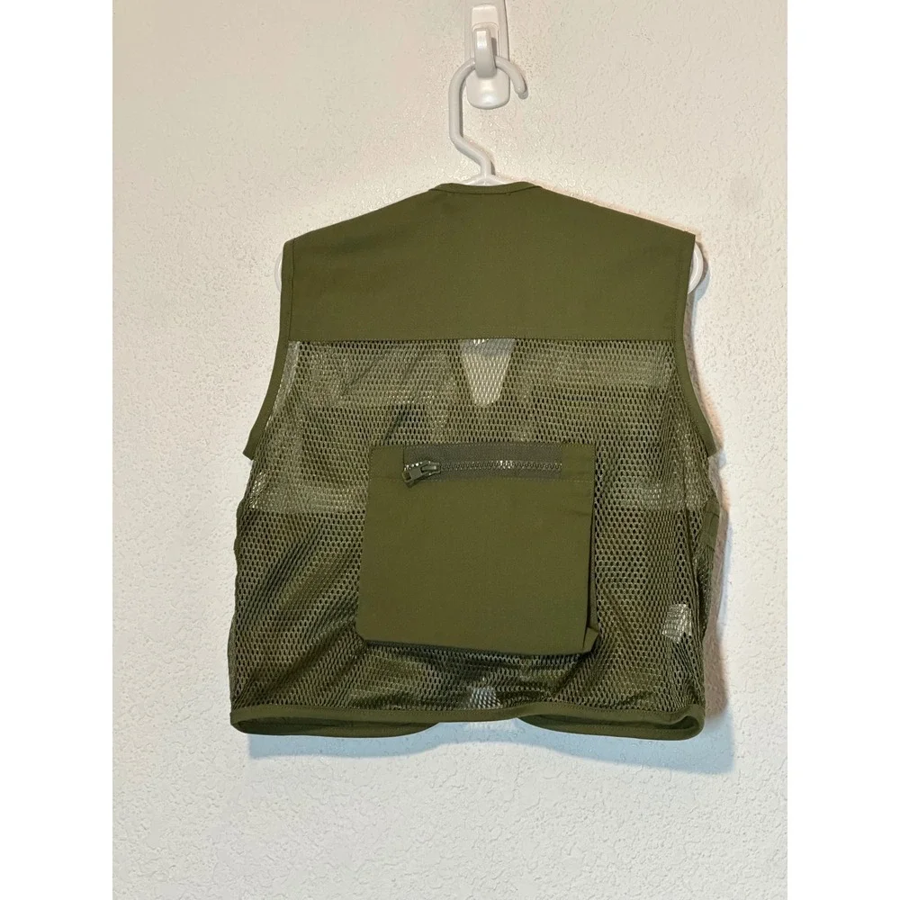 The Wild Wild Vest Kids Junior Ranger Utility Fishing Mesh Vest Olive Green S